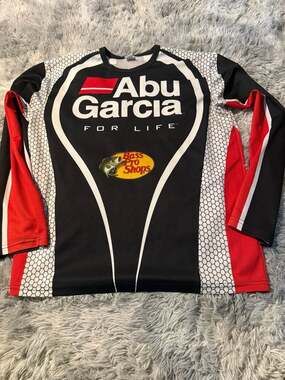 Abu Garcia Bass Pro Shops Long Sleeve Fishing Jersey Shirt For Life Black Red